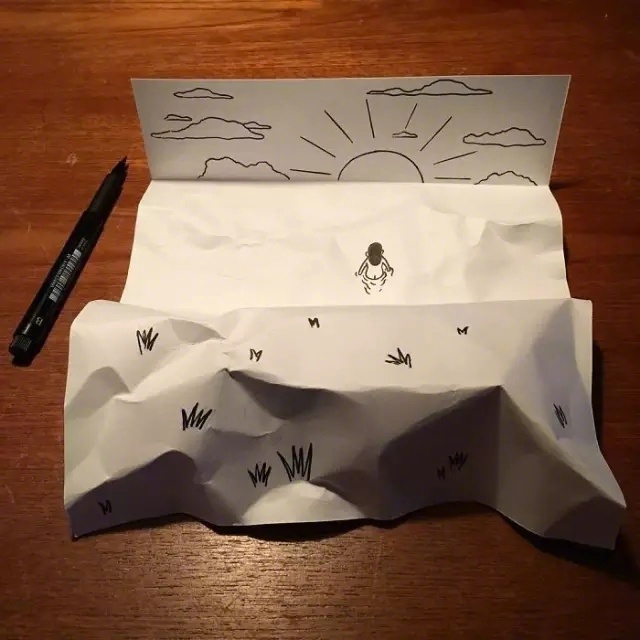 撕纸创意，产生2D和3D融合的效果